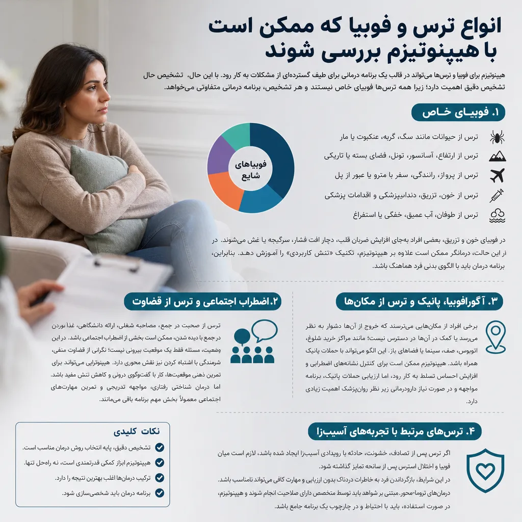 انواع ترس و فوبیا که ممکن است با هیپنوتیزم بررسی شوند
