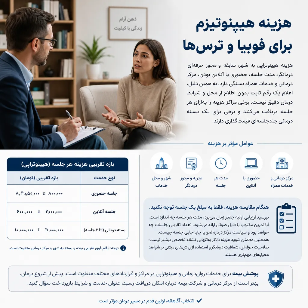 هزینه هیپنوتیزم برای فوبیا و ترسها