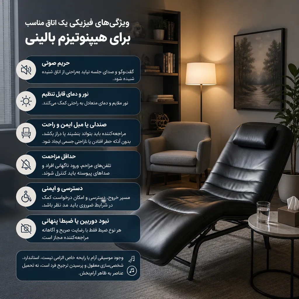 ویژگی&zwnj;های فیزیکی یک اتاق مناسب برای هیپنوتیزم بالینی