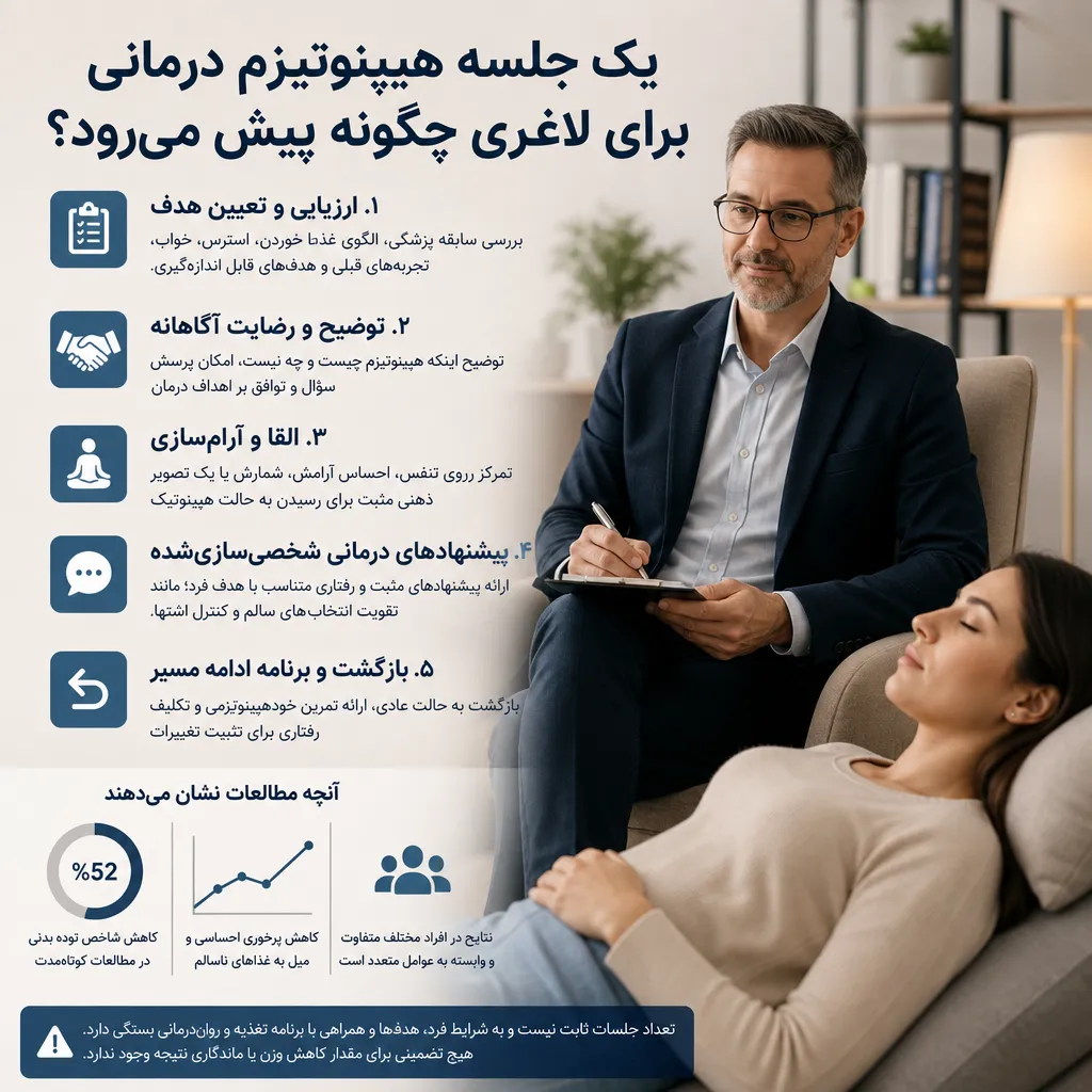یک جلسه هیپنوتیزم درمانی برای لاغری چگونه پیش میرود؟
