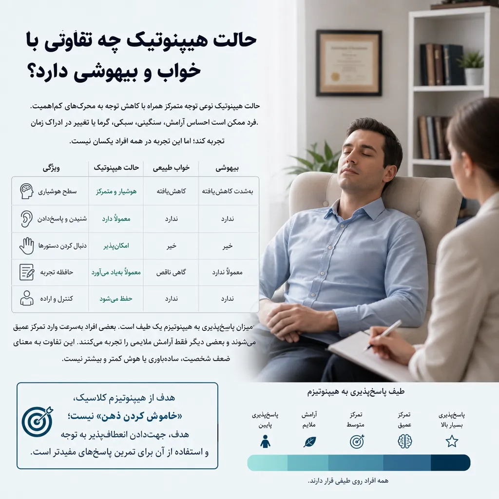 حالت هیپنوتیک چه تفاوتی با خواب و بیهوشی دارد؟